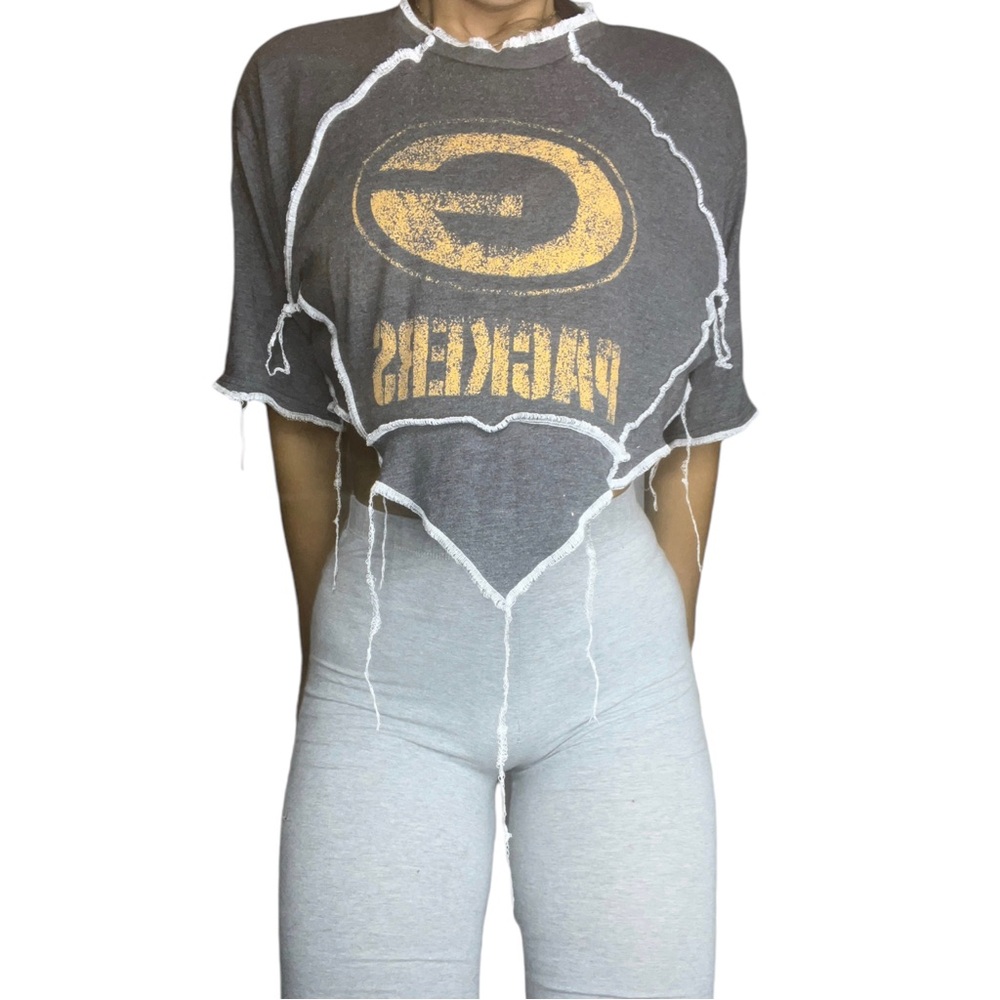 Green Bay Packers Reworked Contrast Stitch V Cut Crop Top